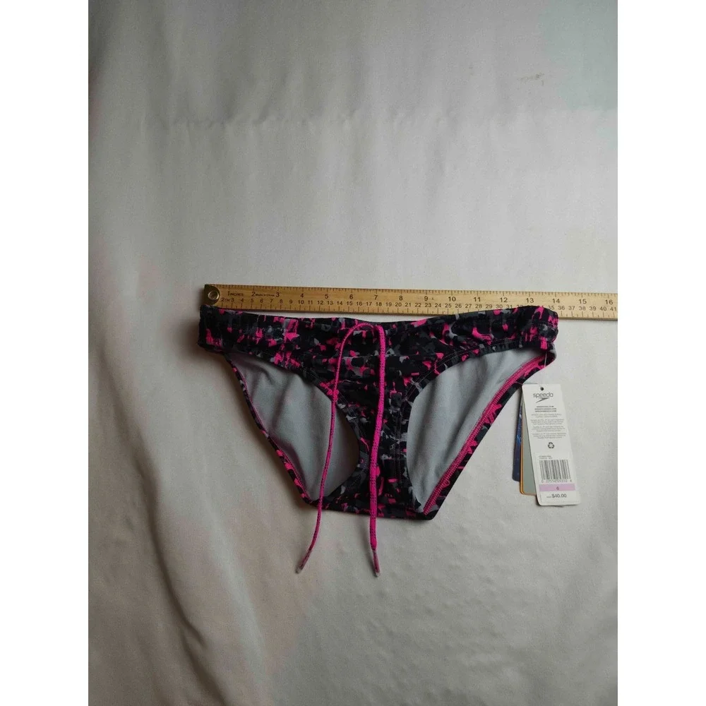 Speedo Endurance Lite Swim Bikini Bottoms Womens 6 Pink Black Camo Athletic NWT